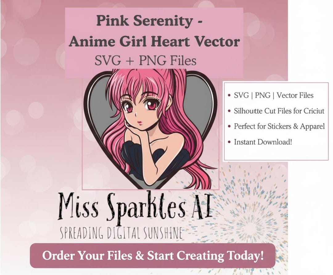 Pink Serenity - Anime Girl Heart Vector Digital Download | SVG | PNG ...