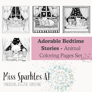 Adorable Bedtime Stories - Animal Coloring Pages Set| Kawaii Cozy Coloring |15 Pages Printable Coloring Hand-Drawn,Fun Pages|  ipad coloring