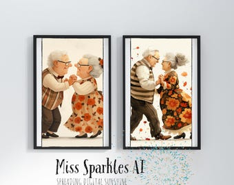 Forever Young:Funny Old people Clipart PNG Grandma Grandpa Quirky old woman elderly people old manWatercolor old lady Dance Yoga cute granny