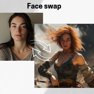 Face Swap to Warrior Image | Custom Digital Portrait | Female Warrior with Sword | Printable JPEG | face swap| 3 options to choose from
