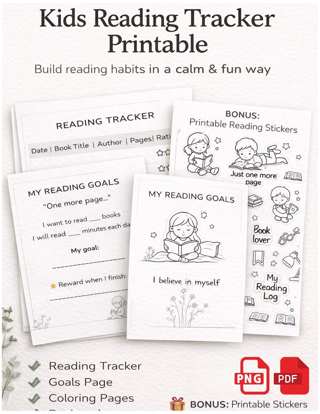 Kids Reading Tracker Printable Bundle|bookmarks, Stickers, Coloring ...