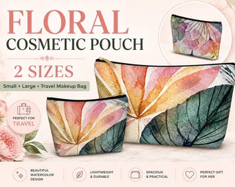 Kosmetiktasche mit Blumenmuster, Kosmetiktäschchen mit botanischem Flair, Reise-Organizer, Geschenk für Frauen, Accessoire-Tasche mit Aquarellmotiven, Reise-Kosmetiktasche