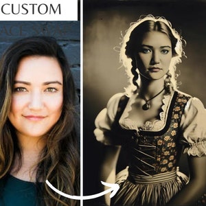 Vintage Bavarian dirndl Custom Portrait| 2 different options to choose from| face swap|custom picture
