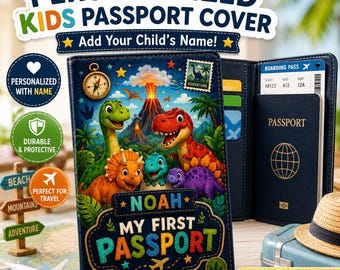 Dino Passport Cover, passport custom name,custom passport covers, customized passport