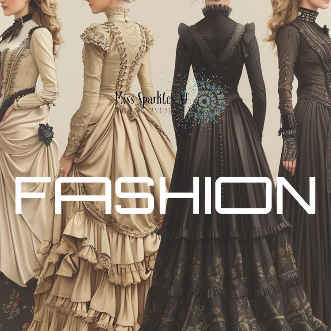 Victorian Fashion Illustration: 19th Century Gowns (PNG + JPEG ...