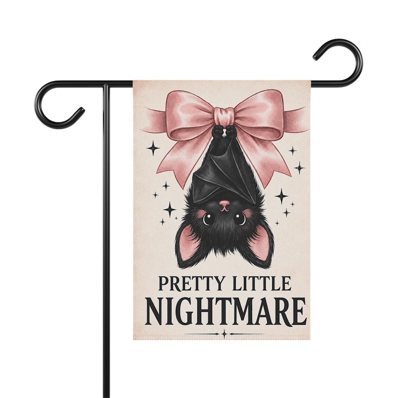 Pretty Little Nightmare Halloween Garden Flag, Cute Bat Yard Banner, Pink Bow Halloween Decor, Spooky Garden Flag, halloween garden flag image 3