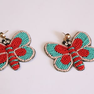 Handmade Colorful Large Butterfly Earrings, Native Earrings, Bohemian Earrings, Boho Chic, Unique Jewelry.