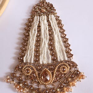 Elegant Indian Polki Stone and beads Golden Passa/Jhoomer, Bridal Passa, Hijab Headpiece, Antique Indian Hair Jewelry, Pakistani Jhoomer.