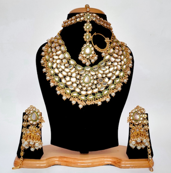 Kundan Bridal Indian Necklace Set: Jodha Akbar Style, Pearl