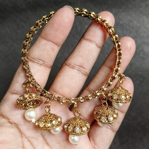 Gold Plated Polki Bangle Set: Indian Tassel Kada Wedding Jewelry