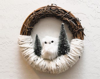 10" Grapevine Holiday Wreath W/ Trees and White Snow Owl