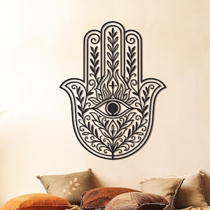 Hamsa Metal Wall Art, Hand of Fatima Decor with Evil Eye, Boho Metal Wall Hanging, Spiritual Room Art, Modern Aesthetic Wall Decor