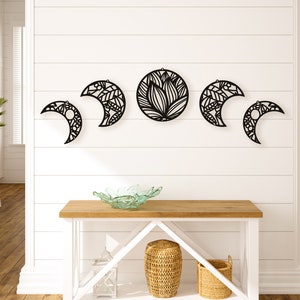 Floral Moon Phase Metal Wall Decor, Celestial Wall Art, Unique Wall Art, Above Bed Decor, Boho Wall Decor