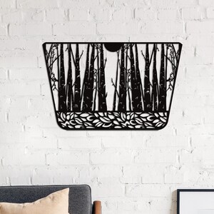 Arte murale con alberi in metallo, decorazione per camino, arte murale con foresta, decorazione sopra il letto, arte murale boho, decorazione murale in metallo con natura, arredamento per la casa, arte murale chic