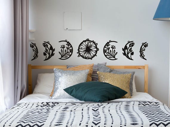 Mkouo Ghirlanda Murale Fasi Lunari In Metallo Argento – Decorazione Boho Con Catene – Lunghezza 134 Cm, Per Camera Da Letto, Soggiorno, Ufficio
