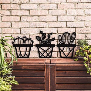 Cactus Metal Wall Art, Metal Cactus Wall Decor, Geometric Wall Art, Cactus Sign, 3 Piece Wall Art, Home Decor, Gold Wall Decor