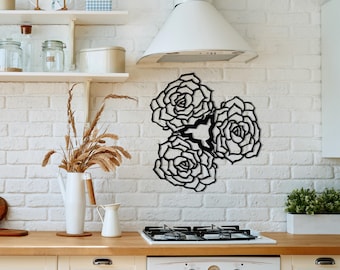 Arte de parede em metal rosa, decoração de parede com flores em metal, tapeçarias florais para parede, decoração acima da cama, decoração de parede, arte de parede grande, arte com flores em metal