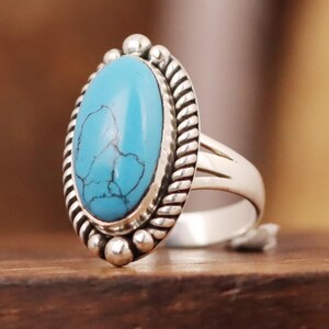 Natural Turquoise Gemstone Ring, 925 Sterling Silver Statement Ring for Women, Boho Jewelry Gift,