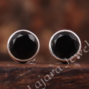 Natural Black Onyx Stud Earring, 925 Sterling Silver Earring, Handmade Earring, Women Earring, Dainty Round Studs Earring, Gift For Her