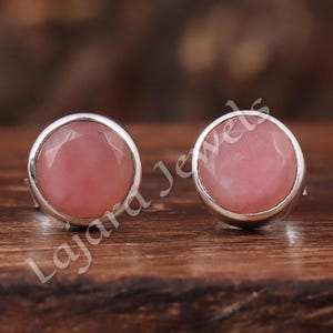 Natural Pink Opal Gemstone Studs Earrings, 925 Sterling Silver Studs Earring, Women Earring, Handmade Earring, Dainty Stud, Gift For Her