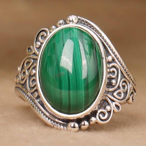 Green Malachite Ring, 925 Sterling Silver Ring, Gemstone Ring, Handmade Ring, Women Ring, Birthday Gift Ring, Gift For Her