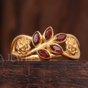 Dainty Red Garnet Ring: Gold Plated Sterling Silver Stacking Ring