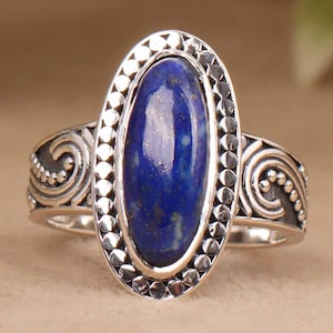 Handgemachte Lapis Lazuli Sterling Silber Statement Ring