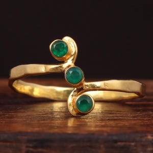 Green Onyx Ring, Dainty Gold Plated Solitaire Ring, 925 Sterling Silver Engagement Ring, Wedding Ring, Promise Ring, Gift For Her