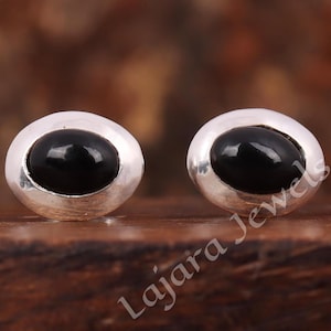 Black Onyx Stud Earring, Gemstone Stud Earrings, 925 Sterling Silver Stud Earring, Gift For Her