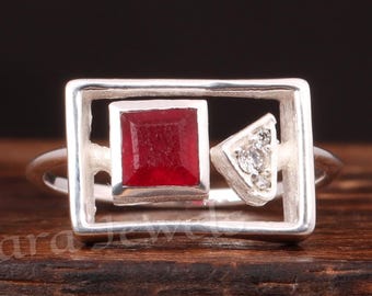 Ruby Jade Diamond Ring: Bohemian Sterling Silver Statement Ring
