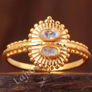 Rainbow Moonstone Ring: Handmade Gold Vermeil Sterling Silver Promise Ring