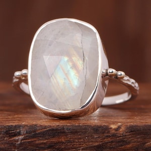 Rainbow Moonstone Ring, 925 Sterling Silver Ring, Women Ring, Statement Ring, Handmade Ring, Promise Ring, Engagement Ring, Gift For Mom