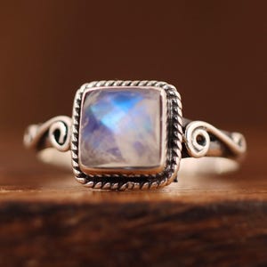 Blue Moonstone Sterling Silver Ring: Handmade Promise Ring