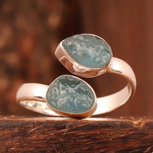 Rå akvamarinring: Handgjord justerbar boho-ring i 925 silver
