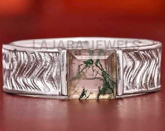 Green Moss Agate Ring, 925 Solid Sterling Silver, Gemstone Ring, Men's Promise Ring, Father's Day Gift, Engagement Ring, Gift For Him