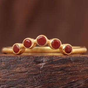 Röd Jaspis Stapelring: Guld Vermeil 925 Sterling Silver, Handgjord