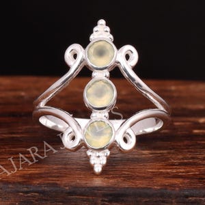 Handmade Prehnite Gemstone Ring: Sterling Silver Statement Ring