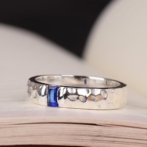 Blauer Saphir Sterlingsilber Herrenring: Versprechen Ehering