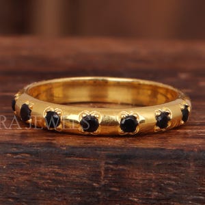 Dainty Black Onyx Ring: Gold Plated 925 Sterling Silver Solitaire