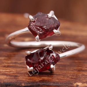 Raw Garnet Ring: Adjustable 925 Sterling Silver, Boho Rustic Style