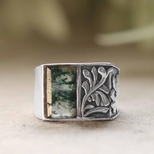 Green Moss Agate Ring: Sterling Silver Men's Promise Ring