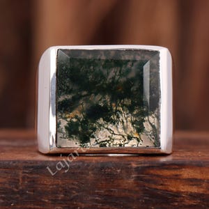 Grüner Moosachat Ring, massiv 925 Sterling Silber, Statement Ring, Moosachat Herrenring, Versprechen Ring, Geburtstagsgeschenk für ihn