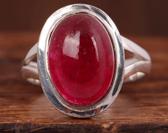 Handmade Ruby Jade 925 Sterling Silver Ring: Boho Statement Jewelry