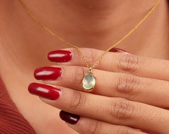 Collar de prehnita bañado en oro: colgante hecho a mano en plata de ley 925