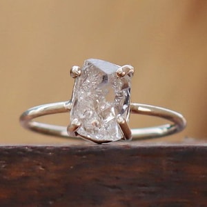 Herkimer Diamond Ring: Raw Crystal 925 Silver - April Birthstone