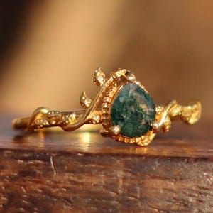 Green Moss Agate  Ring, 925 Sterling Silver, Gold Vermeil Engagement Ring, Engagement Ring, Promise Ring, Anniversary Ring, Gift For Her