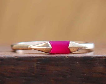 Dainty Ruby Jade 925 Sterling Silver Ring: Minimalist Jewelry