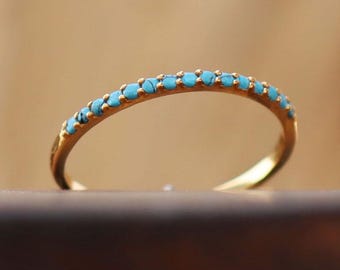 Natural Turquoise Ring, 925 Sterling Silver, Gold Vermeil Stacking Ring, Eternity Band Ring, Everyday Ring, Promise Ring, Gift For Her