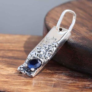 Handmade Blue Sapphire Men&#39;s Pendant: Sterling Silver Birthstone Necklace