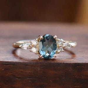 London Blue Topaz Ring, 925 Sterling Silver Engagement Ring, Natural Gemstone Promise Ring, Anniversary Jewelry Gift for Women